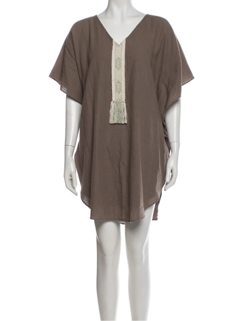 Mirth V-Neck Caftan Mini Dress Tunic Top Sage Green Womens One Size